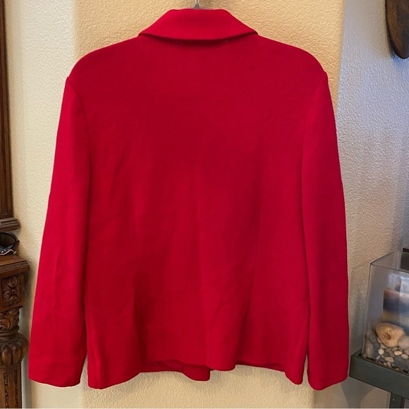 ST. JOHN Women Red 2-Piece Rhinestone Buttons Wool Jacket Pants Size 10/12 - Picture 4 of 12